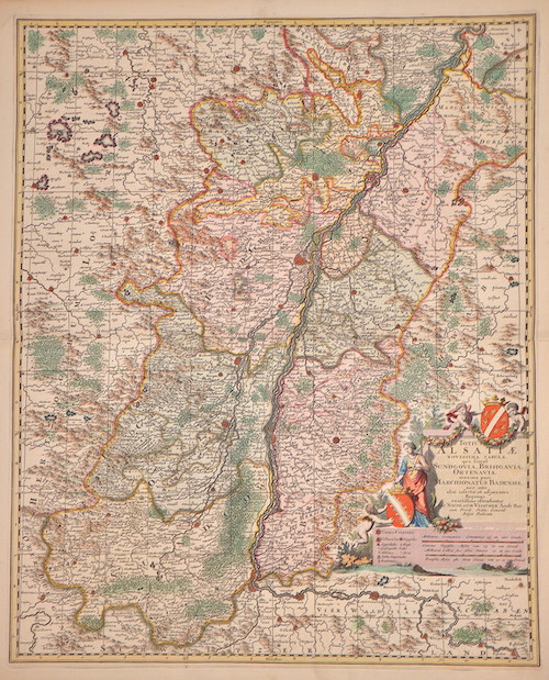 Totius Alsatiae Novissima Tabula, qua simul Sundgovia, Brisigavia, Ortenavia, maxima pars Marchionatus Badensis,nec non aliae insertae et adjacentes..