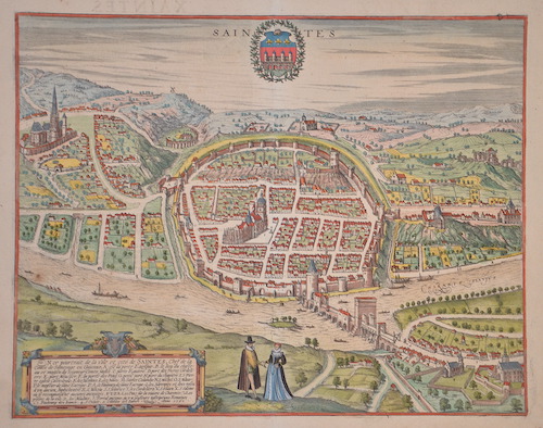 Saintes. / Xaintes. / En ce pourtrait de la vile et cité de Saintes, Chef de la Comté de Saintonge en Guienne, A. est la porte Evesque..
