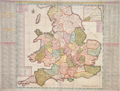 Nouvelle Carte de l'Angleterre dans laqu'elle l'on Observe les Comtez, les Archeves,..