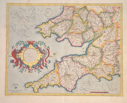 Cornubia, Devonia, Somersetus, Dorcestria, Wiltonia, Glocestria Monumetha, Glamorgan, Caermarden, Penbrok, Cardigan, Rador, Breknoke, Refordia,..