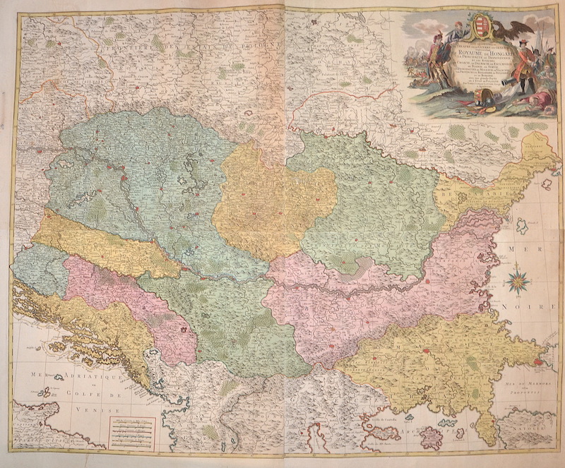 Carte Geographique du Theatre de la Guerre en General representant Le Royaume de Hongarie la Principaute de Transylvanie, et les Royaumes de Croacie,.