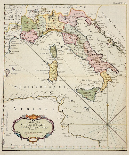 Carte des Costes d´Italie et les Isles de Corse, Sardaigne, Sicile  A.