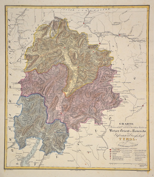 Charte von den Kaiserlich Oesterreichischen Kreisen Botzen Trient u: Roveredo der Gefürsteten Grafschaft Tyrol.