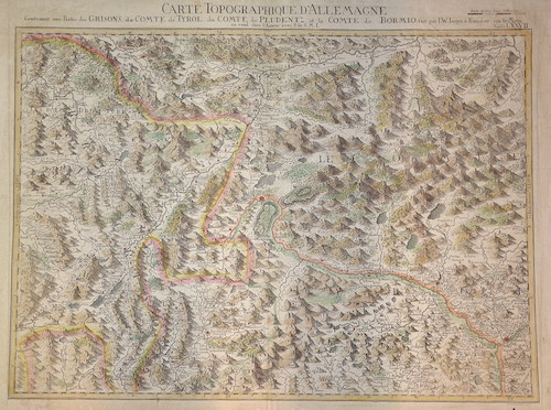 Carte Topogtaphique d’Allemagne Contenant une Partie des Grisons, du Comte de Tyrol, du Comte de Pludentz, et le Comte de Bormio..