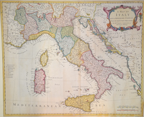 A map of Italy with ist Kingdoms, States and..  for Mr Tindal’s Continuation of Mr Rapins History.