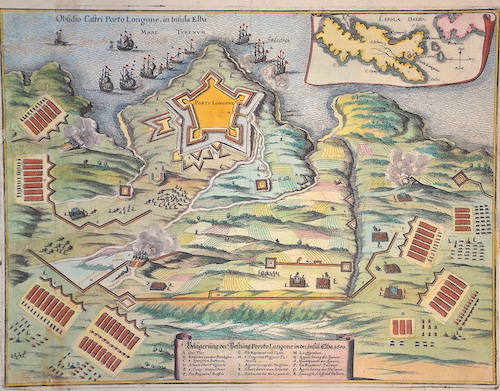 Belägerung der Vestung Poroto Longone in der Insul Elba, 1650.