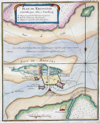 Plan de Kronstad et la Passe pour aller Petersbourg