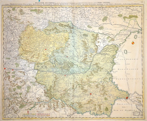 Danubii Fluminis pars infima, in qua Transyvania, Wallachia, Moldavia, Bulgari, Servia, Romania et Bessarabia