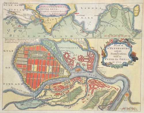 Plan of St. Petersburg with it´s Fortifications built by Peter the Great in 1703/ The harbour of Crownslot, River Neva
