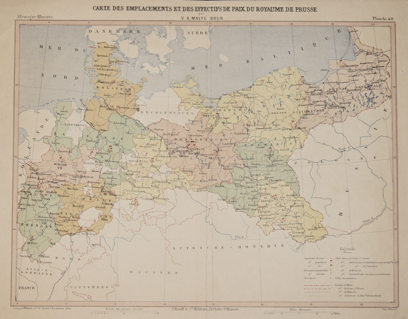 Carte des Emplacements et des effectifs de Paix du Royaume de Prusse