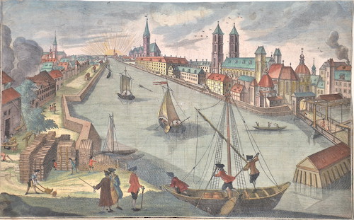 Prospectus Ecclesiae cathedralis St. Johannis, Ecclesiam versus St. Crucis collegia, tam Vratislaviae. Prospect der Domkirche zu St. Johann, gegen der