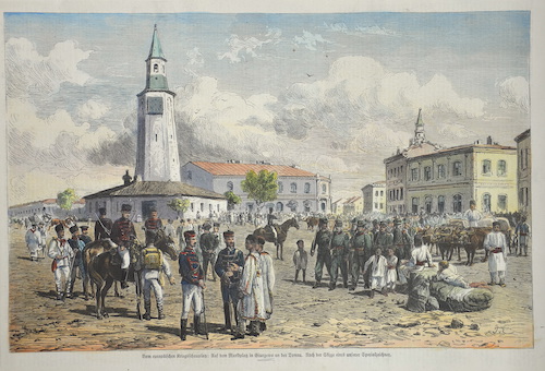 Vom europäischen Kriegsschauplatz: Auf dem Marktplatz in Giurgewo an der Donau.