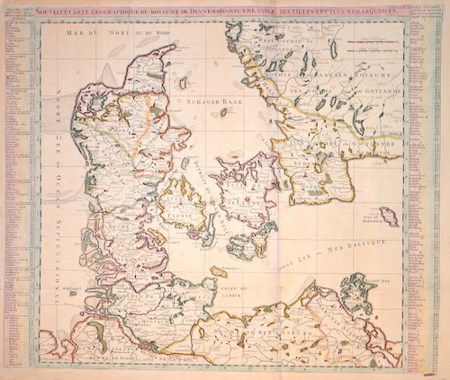 Nouvelle Carte geographique du Royaume de Dannemarck avec une table des villes les plus remarquables