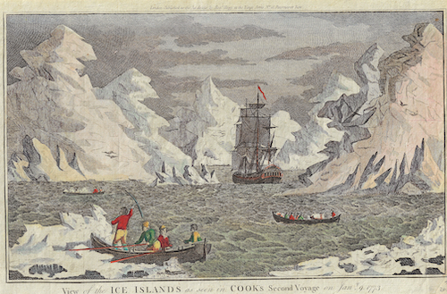 View of the Ice Islands as seen in Cook’s Second Voyage on Jan. 9. 1773.