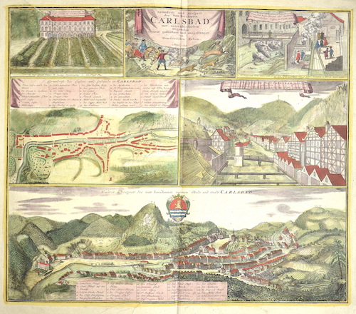 Grundriss und prospect des Welt- beühmten Carlsbad, mit unteschiedlichen Gegenden accurat gezeichnet und ausgefertiget von Homannischen Erben