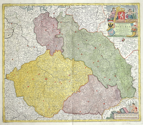 Mappa geographica regnum Bohemia cum adjunctis ducatu Silesiae et Marchionatib, Moravia et Lusatiae