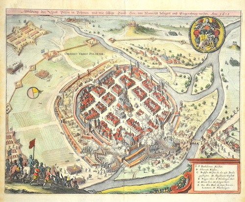 Abbildung der Statt Vilsen in Böhmen, und wie selbige durch den von Mansfeldt belägert und Eingenohmen worden. Anno 1618