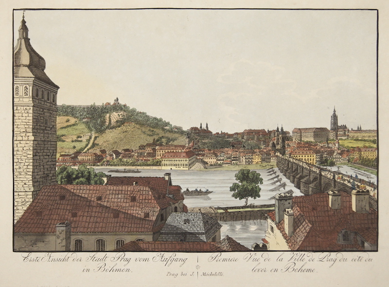 Erste Ansicht der Stadt Prag vom Aufgang in Böhmen / Premiere Vue de la Ville de Prag du cote du lever en Boheme.