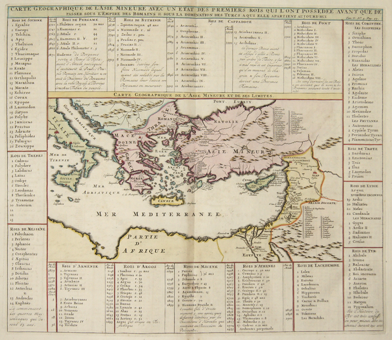 Carte Geographique de l’Asie Mineure avec un etat des Premiers rois qui l’ ont Possedee Avant que de ..