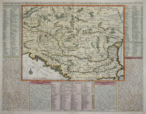 Carte ancienne et moderne des differents Etats et Pais situez au long du Danube pour servir a l ´intelligence de l ´Historie