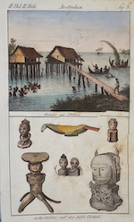 Australien. Häuser auf Pfählen. /Götterbilder auf der Insel Ramak