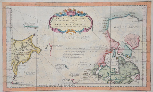 Carte reduite des parties Septentrionales du Globe, Situées entre L´Asie et L´Amerique