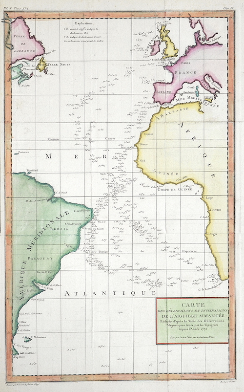 Carte des declinaisons et inclinaisons de L´Aiguille Aimantee….