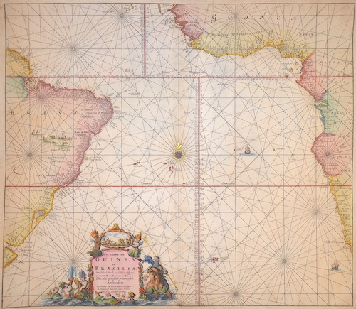Pascaarte vande Zee custen van Guinea, en Brasilia, Van Cabo de Verde, tot C. de bona Esperancen van R. de Amazones tot Rio de la Plata,..