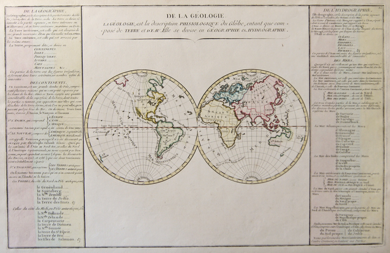 De la géologie.La géologie,est la description Phisiologique du Globe,entant que composé de Terre et d´Eau Elle se divise en Géographie et Hydrographie