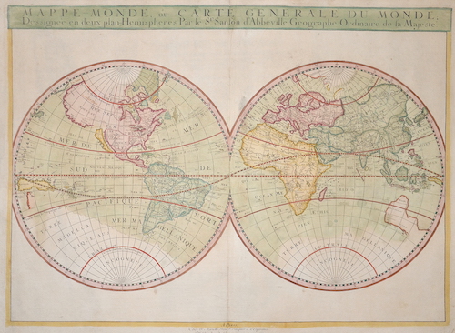 Mappe-Monde, ou carte generale du Monde; Dessigneè en deux plan-Hemispheres Par le Sr. Sanson d’Abbeville, Geographe Ordinaire de sa Majeste.