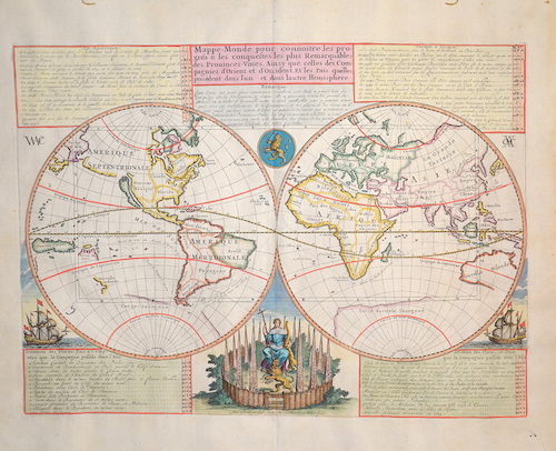 Mappe-Monde pour connoitre les progres & les conquestes les plus Remarquables des Provinces-Unies, Ainsy que celles des Compagnies d’Orient et..