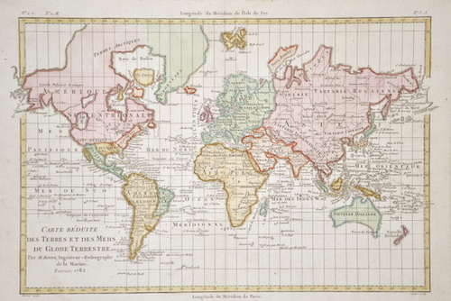 Carte Réduite des Terres et des Mers du Globe Terrestre.