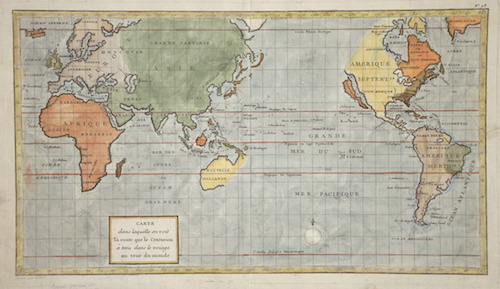 Carte dans laquelle on voit la route que le Centurion á tenu dans le voiage an tour du monde.